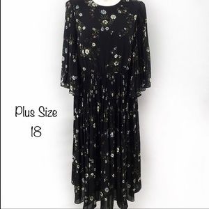 H & M  Black Floral Print Dress Plus Sz 18
